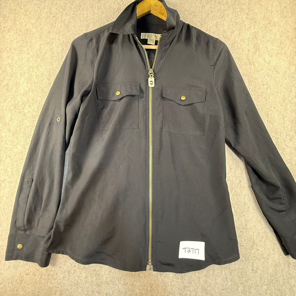 Michael Michael Kors Womens Black Full Zip Roll Tab Utility Shirt Size S